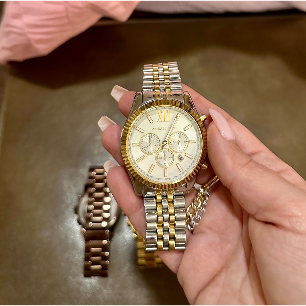 Two Tones Silver/Gold Unisex Michael Kors Watch.